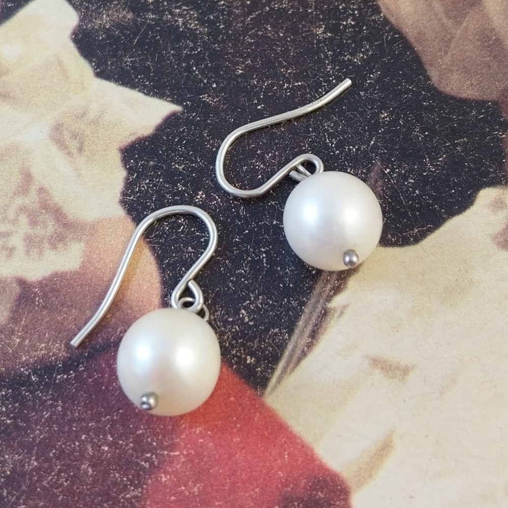 Sterling Silver Freshwater Pearl Drop Earrings - Picture 8 of 12